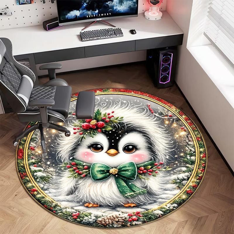 Cute Christmas Day Gift Bell Santa Claus Snowman Christmas Tree round rug Home Soft Decorative Anti slip Chair Mat Carpet Outdoor Floor Mat Carpet 109