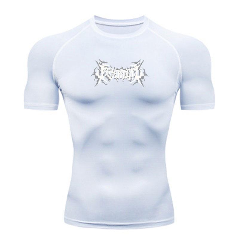 Men's Quick Dry Compression Workout T-Shirt, Stretchy Breathable Athletic Gym Tee with Stylish Extreme Text Print for Running Training Fitness