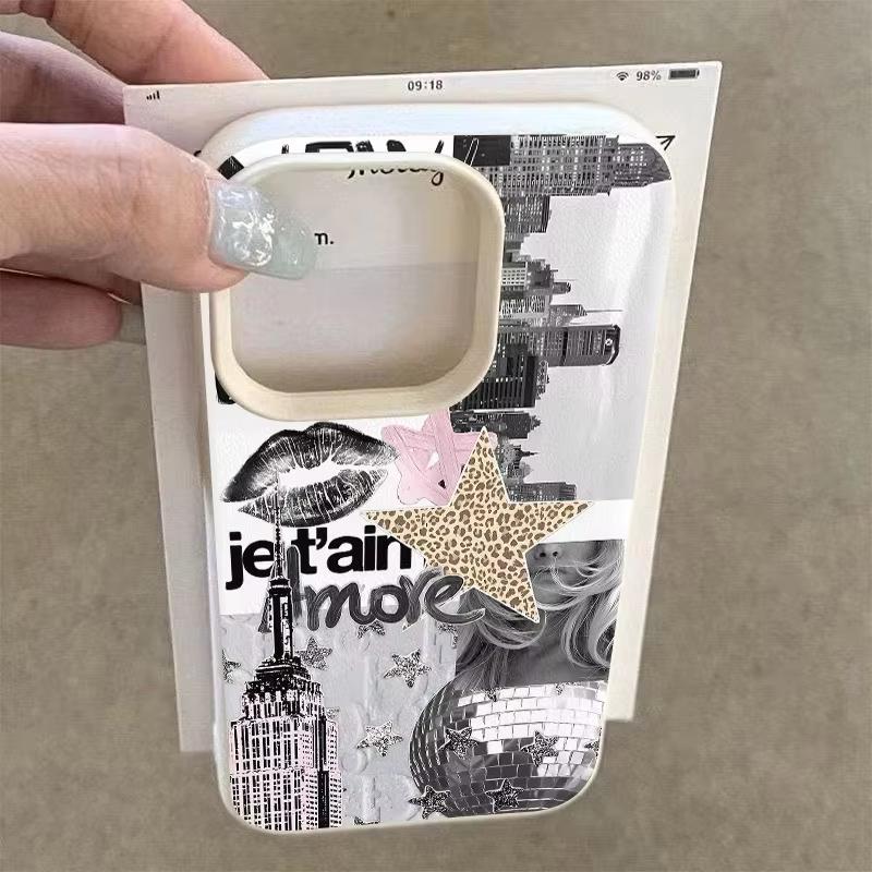 Vintage Collage Leopard Star Disco Ball Pattern Design Protective Cover for iPhone 17 16 15 14 13 12 11 16E Series Pro Max Plus