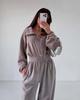 Women's Spring Autumn Long Sleeve Jumpsuit Casual Half Zip Elastic Waist Romper Set