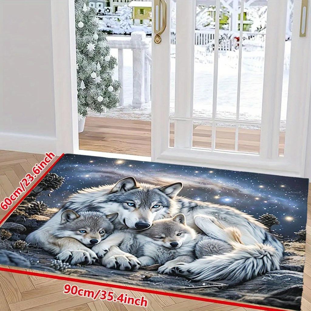 Decorative Galaxy Wolf Family Rug Mat Indoor Outdoor Starry Sky Pet Runner Mat Luxury Forest Living Room Entrance Area Decor