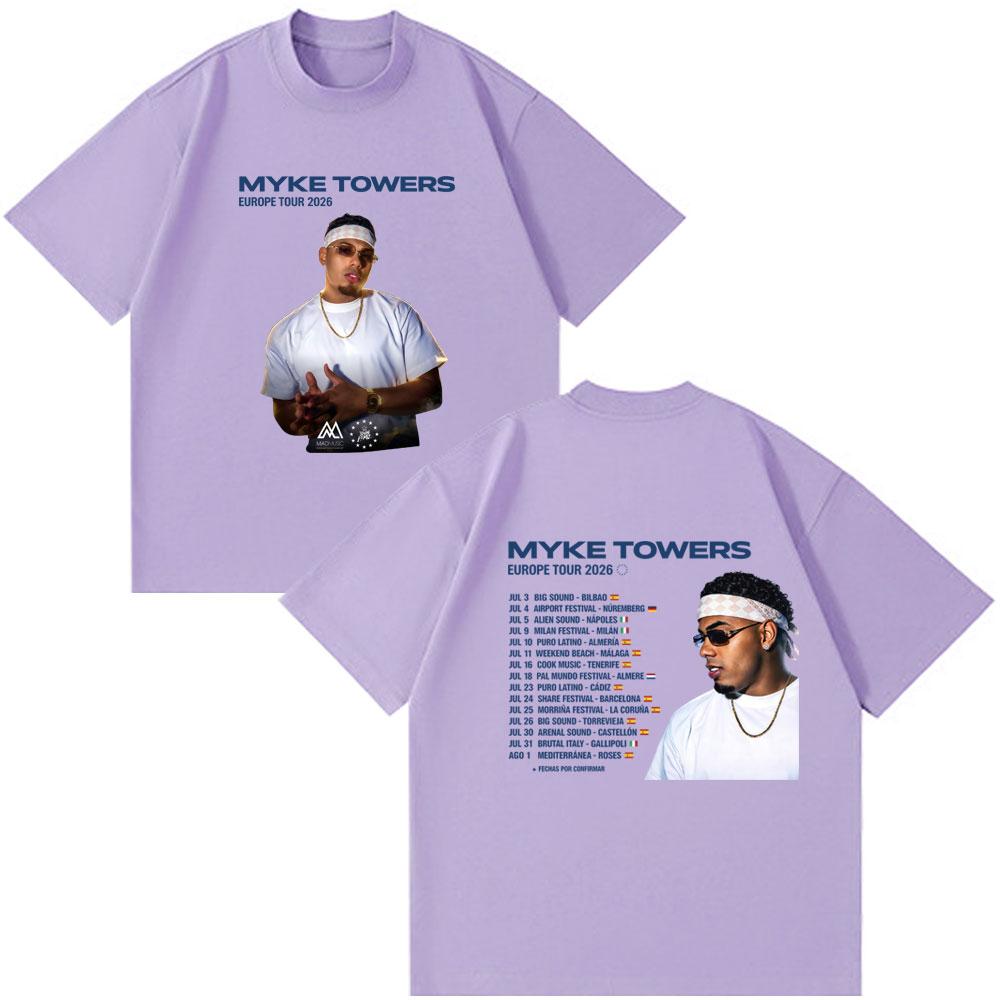 Rapper Myke Towers Europe Tour Date 2026 Tshirt Unisex Women Fashion Streetwear Hip Hop Tee Tops Casual Cotton Short Sleeve T-shirt