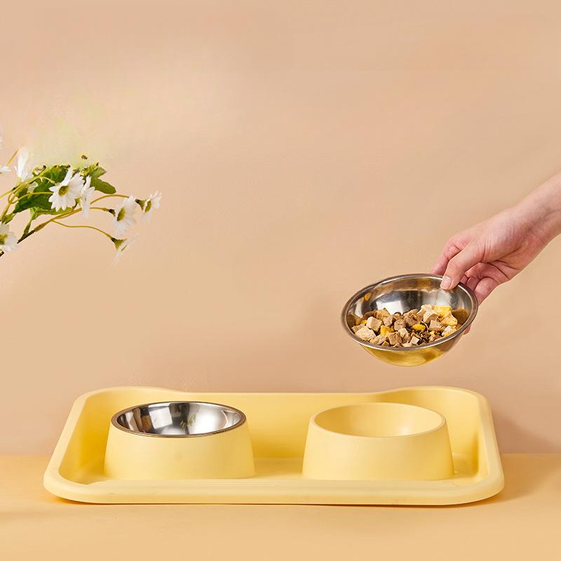 Farfurie de cină cu față de pisică cu aspect înalt Bol dublu din oțel inoxidabil etanș Bol pentru pisici și bol pentru câini Bol multifuncțional pentru hrănirea animalelor de companie Consumabile pentru câini