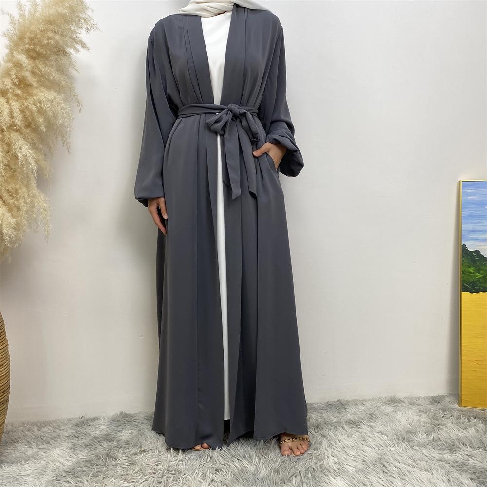 12-Color Slim Fit Long Sleeve Cardigan with Pockets - Casual Muslim Robe Style 1876