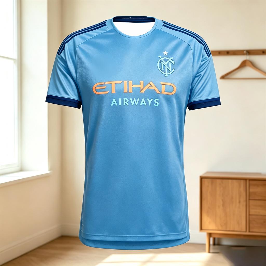 Unisex Černý venkovní fotbalový dres NYCFC s potiskem Etihad Airways Rychleschnoucí Krátký rukáv Kulatý výstřih Fotbalový fanoušek Tréninkové Sportovní trička