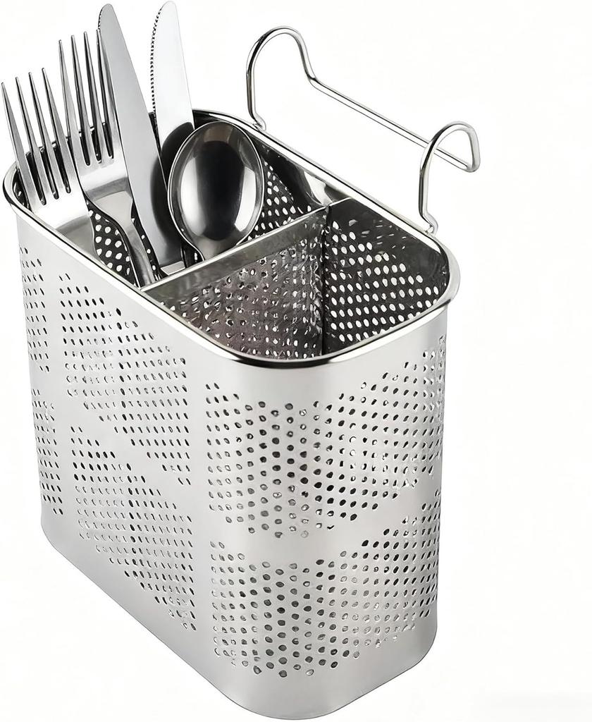 Stainless Steel Chopsticks Utensil Storage Drying Basket, Hanging Drain Rack Organizer for Kitchen Sink Countertop Dish Rack