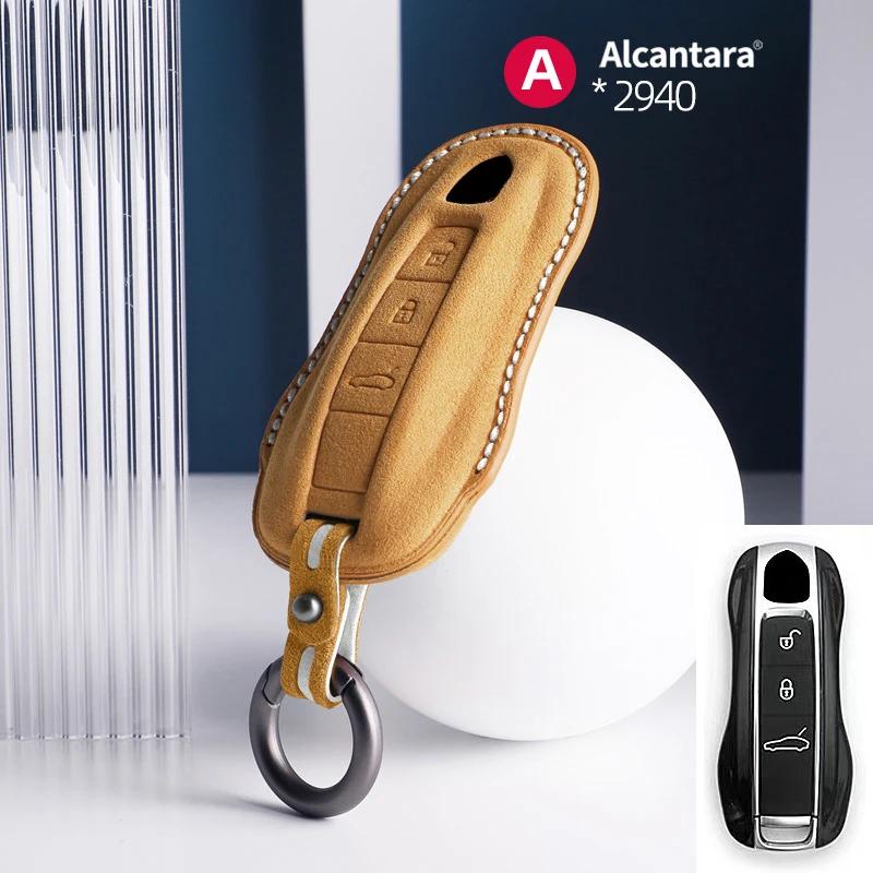 Alcantara Car Key Case Cover For Porsche Panamera Spyder Carrera Macan Cayman Cayenne 911 970 981 991 Accessories