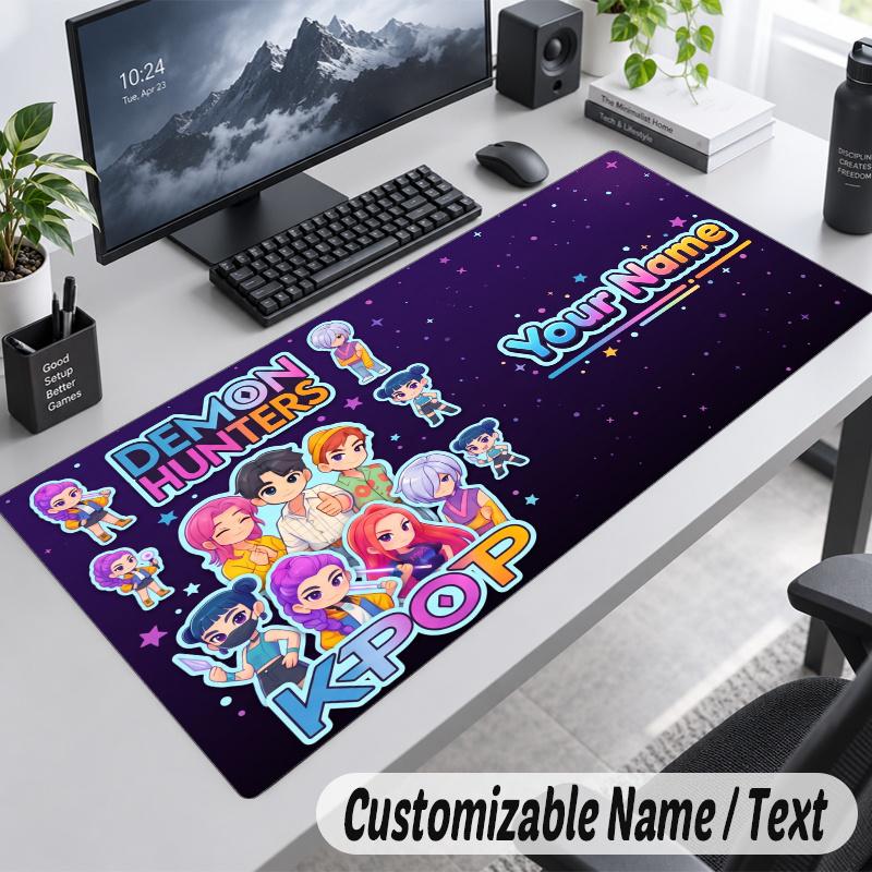 Kpop Demon Hunters Personalized Large Mouse Pad Custom Name Text Extended Desk Mat Gaming Mousepad