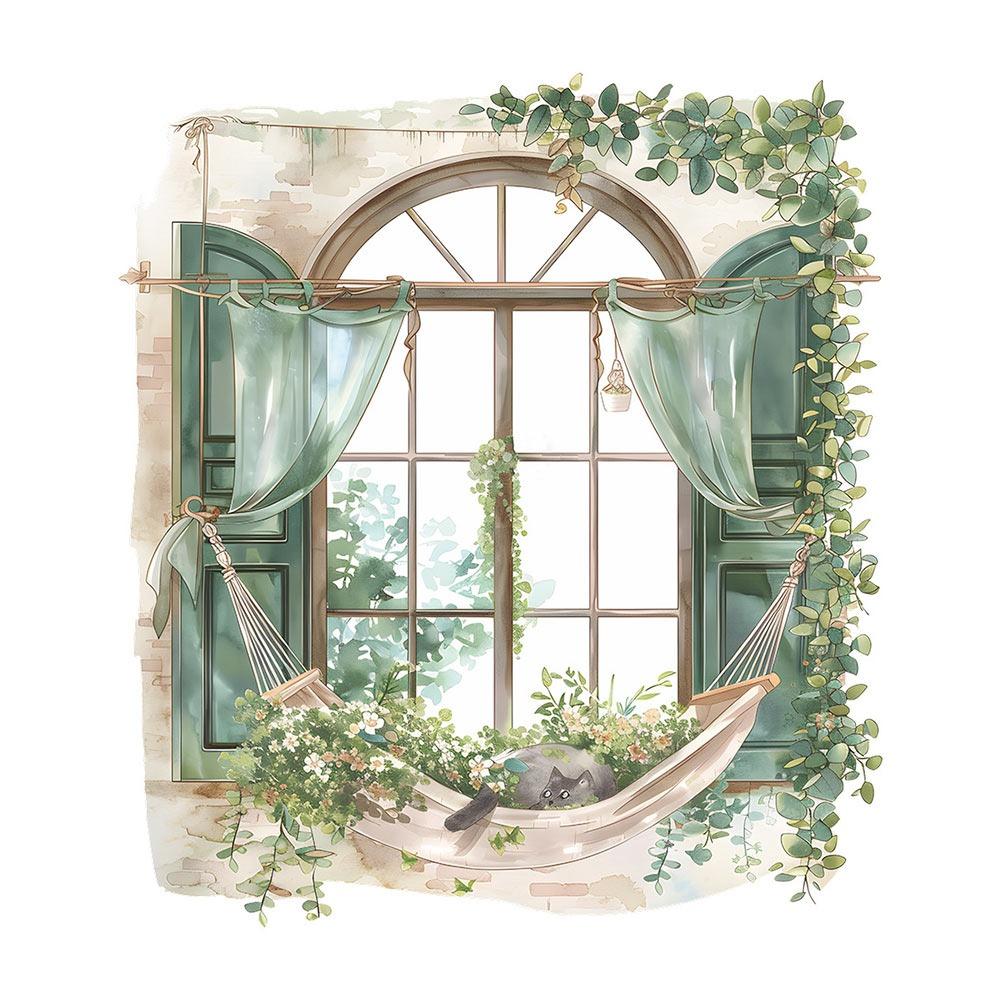 Multicolor Wall Sticker PVC Background Ornament Window View Flowal Stickers Watercolor Self-Adhesive Wallpaper Kids Room