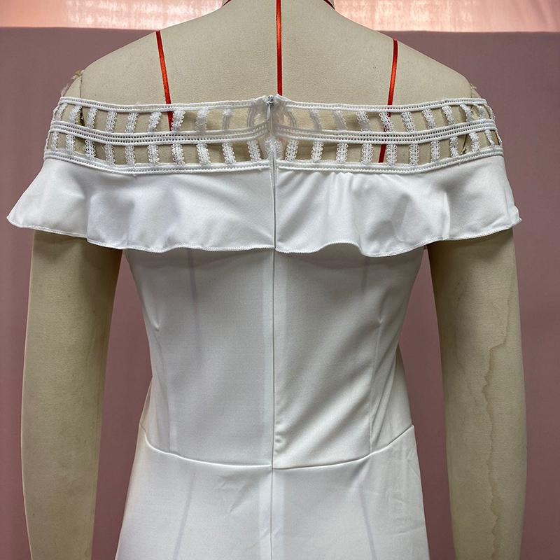 Cross-border Summer New European and American Foreign Trade Women's Dress Flounce Hollowed-out Lace Dress