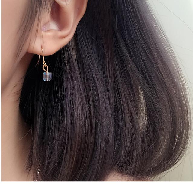 European And Zircon Retro Square Glass Beads Mini Small Square Sugar Earrings Women Gifts Statement Earrings