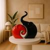 Home Decor Lucky Charm Elephant Couple | Piano Finish Ceramic Figures- (Set of 2 Piece, Red & Black)
