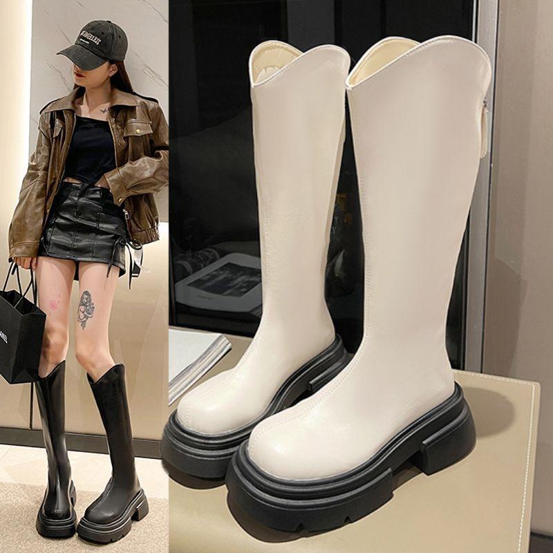 But knee boots women's 2025 spring and autumn new Korean version versatile high boots rear zipper thin boots medium boots