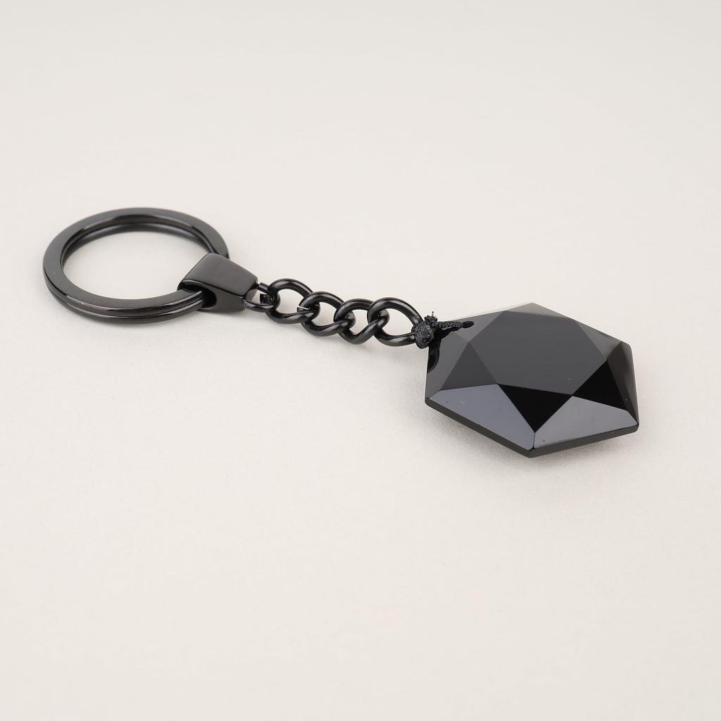 Obsidian Hexagram Lucky Power Stone Keychain Chain [Koai] Amulet, Charm,