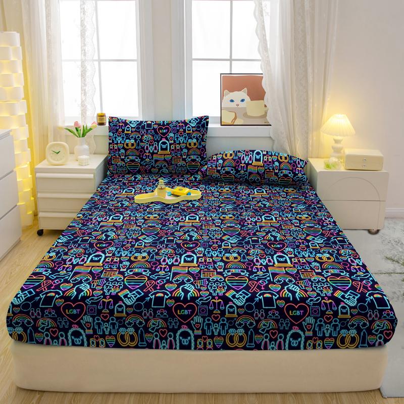 1 Simple Modern Geometry Printed Matte Fitted Sheet, Bedroom Printed Bed Cover, Bedding (Excluding Pillowcases)