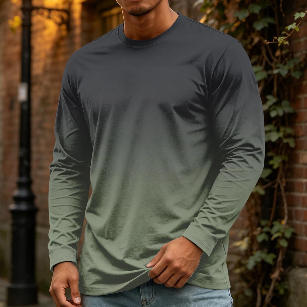 T-shirt da uomo a maniche lunghe con girocollo, top casual in cotone