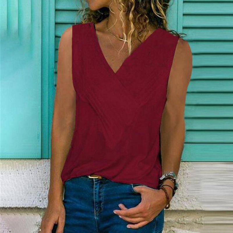Premium Quality Women Sleeveless Blouse Vest Top Summer Casual V Neck Tank T-shirt Beach Shirts For Effortless Style