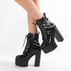 Gdgydh High Heels Boots DJ Stage Performance Chunky Heel Ankle Boots with Chains & Buckles Nightclub Party Shoes for Women