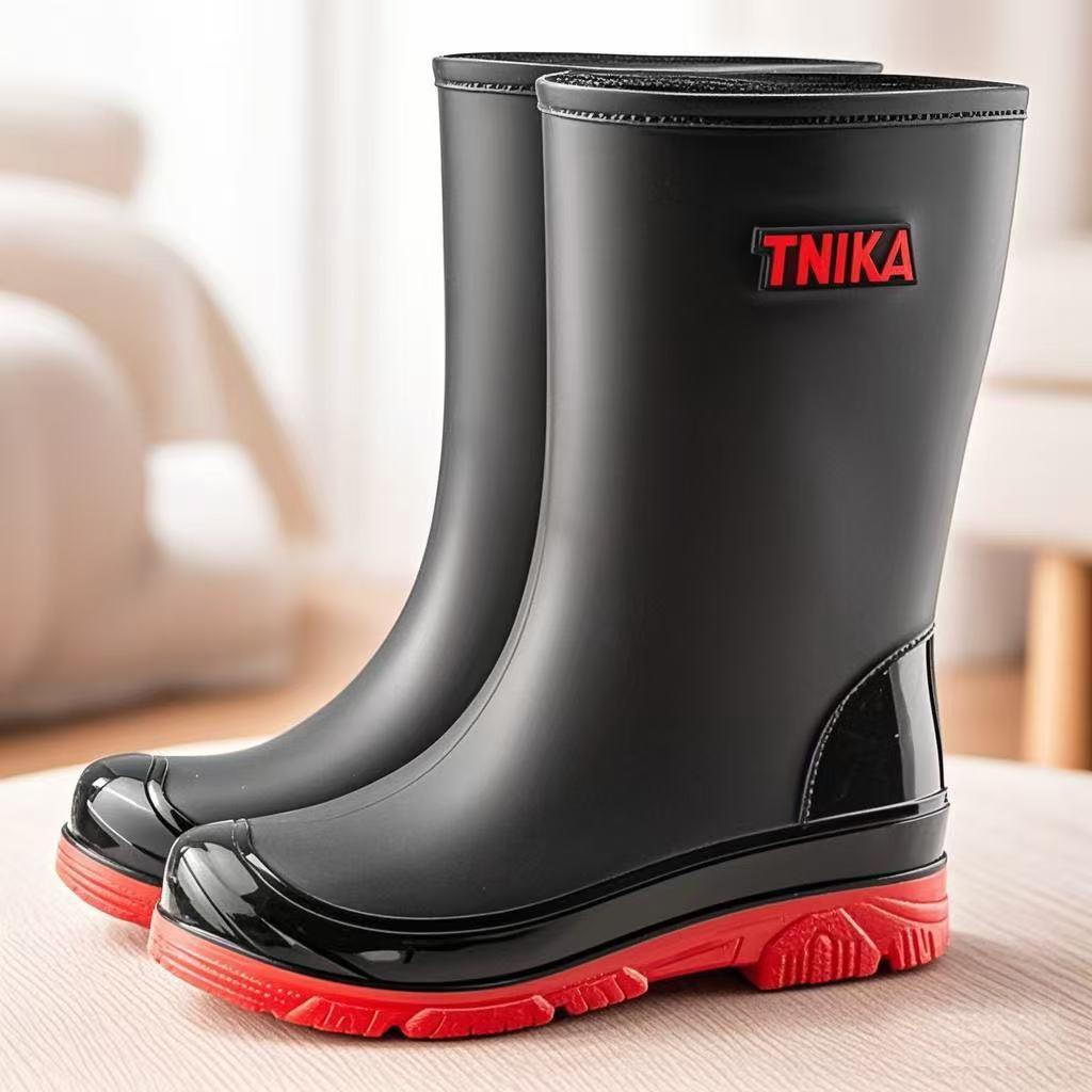 Herren mittelhohe Regenschuhe Mode Nacht reflektierend integriertes Bündel wasserdichte Schuhe rutschfeste Herrenregenstiefel Angelgummischuhe