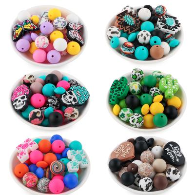 34 Stück/Set Silikonperlen-Kit Silikon-Rundperlen Mittelperle DIY Schlüsselanhänger Armband Halskette Schmuckzubehör