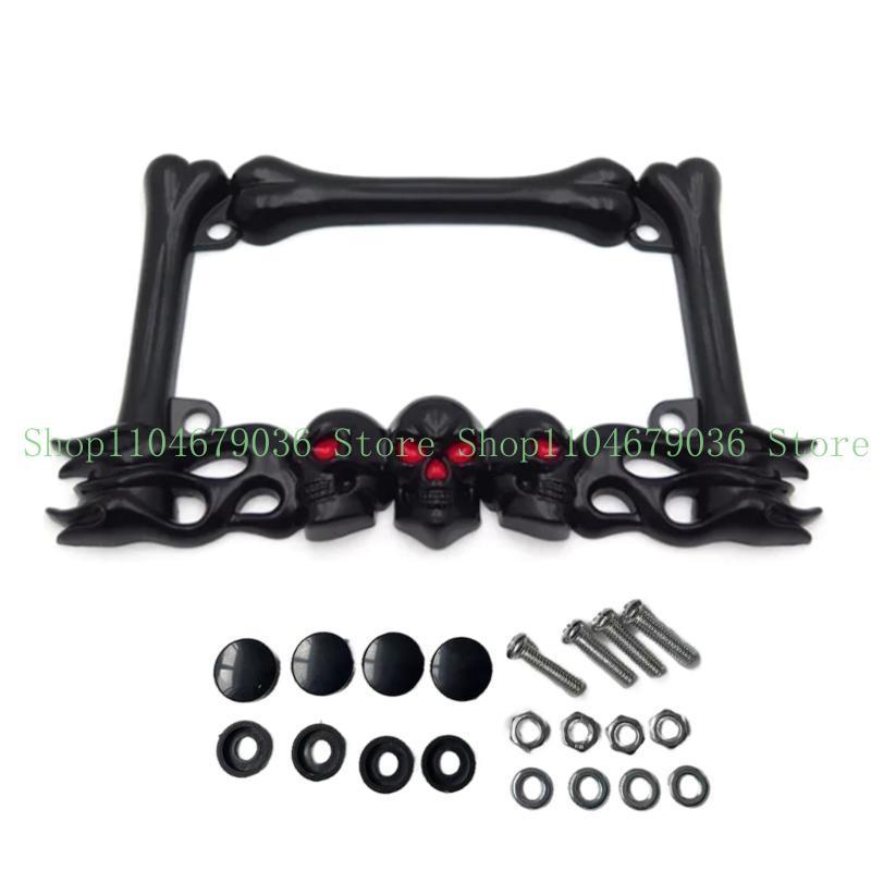 UniversalPlastic Motorcycle License Plate Frame Cover Number Plates Holder Frame Skull Head License Plate Frame