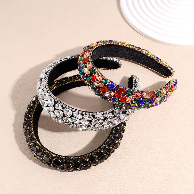 

New Luxury Water Diamond Gemstone Headband Sponge Wide Edge Handmade Headband