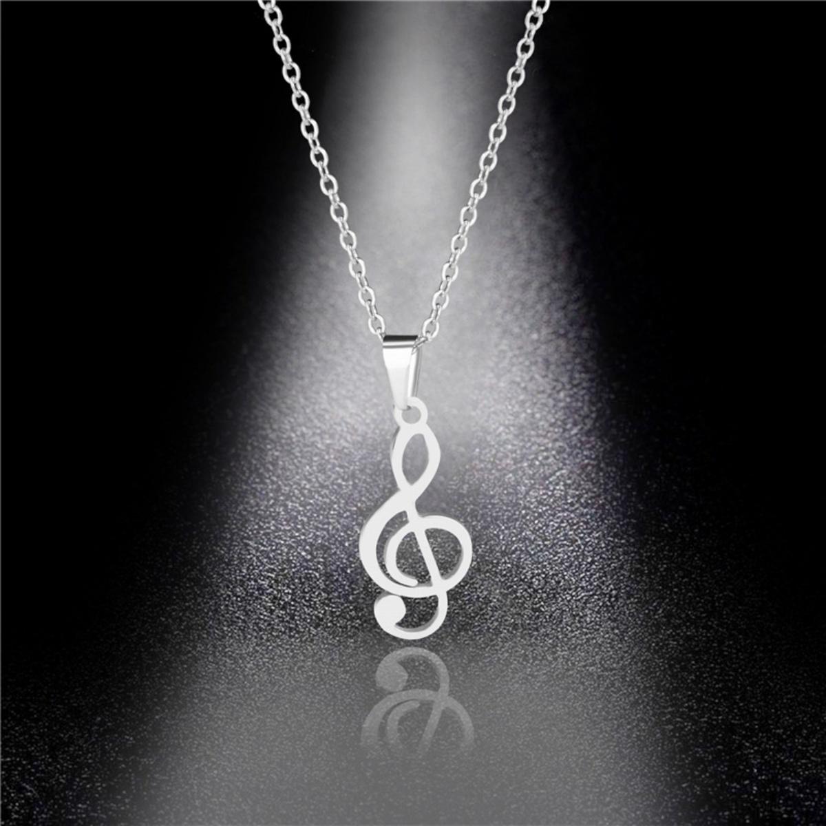 

Stainless Steel Musical Notation Shaped Pendant Necklace For Women Men Fashion Classic Silver Color Music Symbol Choker Jewelry