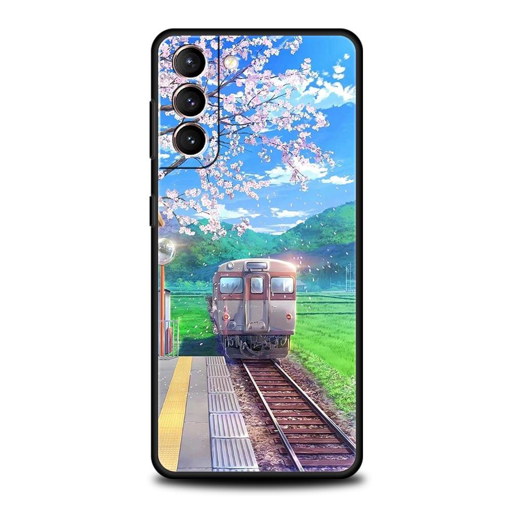 Cherry Japanese Traint Moun Fuji Phone Case For Samsung Galaxy S23 Ultra S22 S21 S20 FE 5G S10 S10E S9 S8 Plus Note 20 Cover