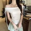 Pure Desire To Lace Up One-word Shoulder Short-sleeved T-shirt Women's New Summer Dress Slim and Thin Temperament Fashion Short Top