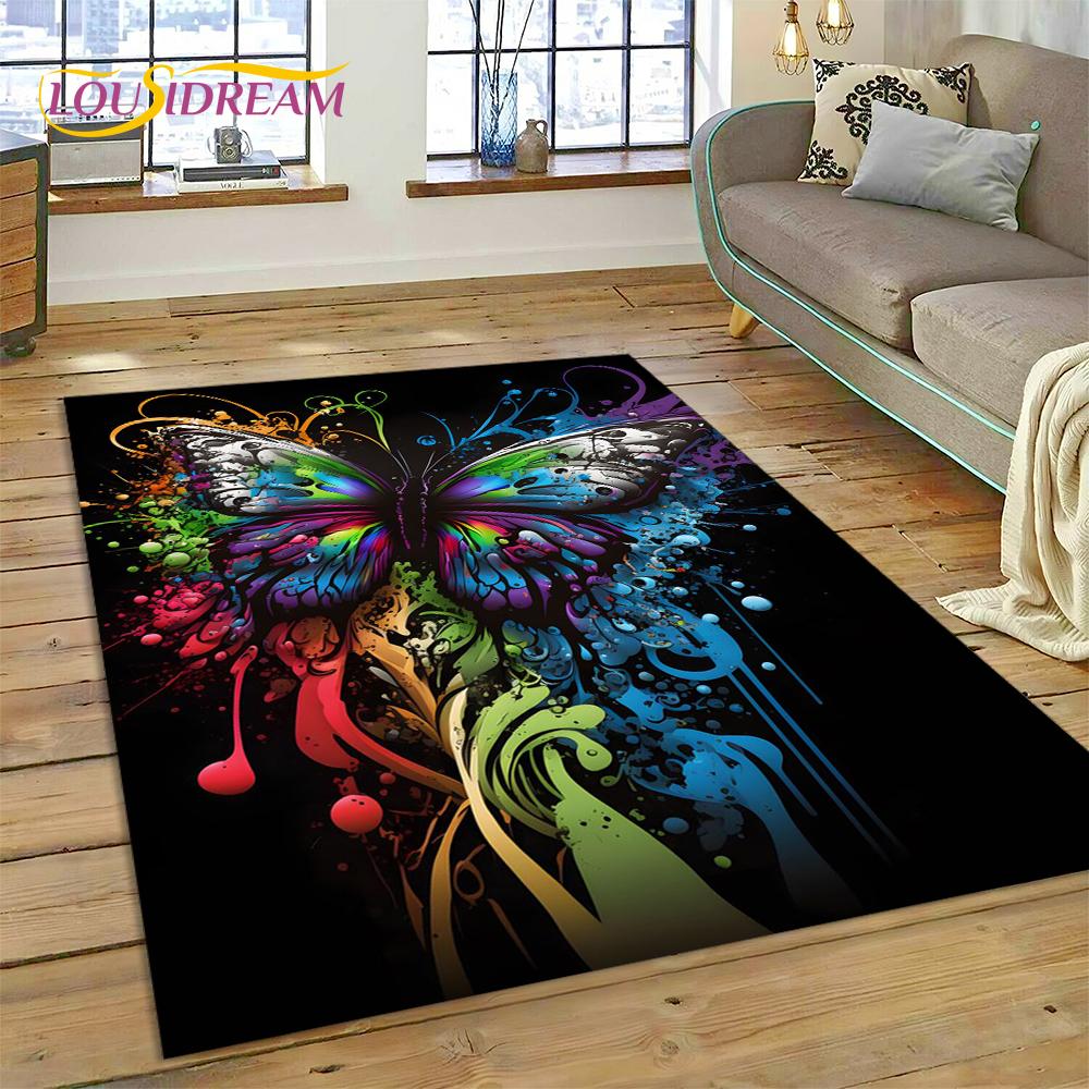 Cartoon Flower Fantasy Butterfly  HD Carpet Rug for Home Living Room Bedroom Sofa Doormat Decor,Kids Area Rug Non-slip Floor Mat