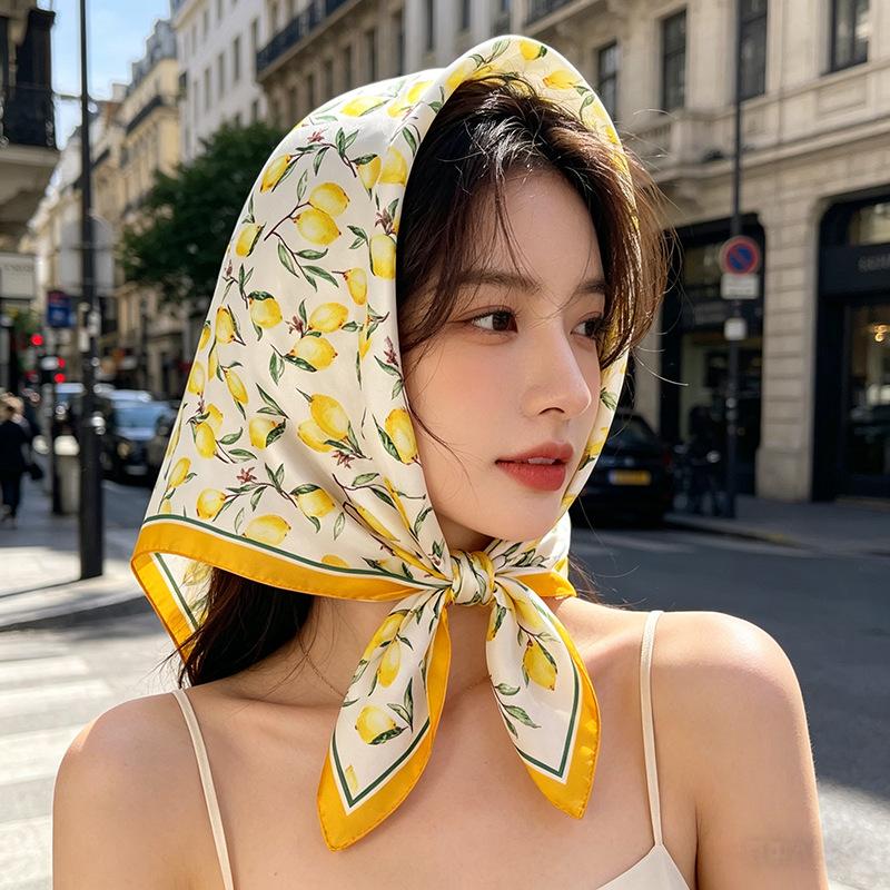 Silky Square Scarf Floral Print Headscarf Neck Scarf Bandana For Women Fashion Travel Daily Use