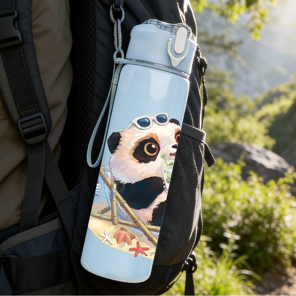 1PC Lying Relaxed Panda Pattern 750ml Color Plastic Sports Water Bottle Leakproof Flip Straw Lid Suitable for Sports Office Home Use