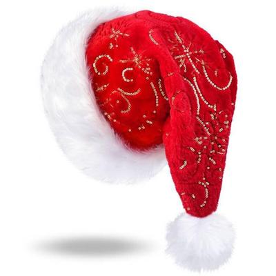 Winter Plush Christmas Hat With Gold Sequins, Party Outfit, Embroidered Hat, Christmas Decoration
