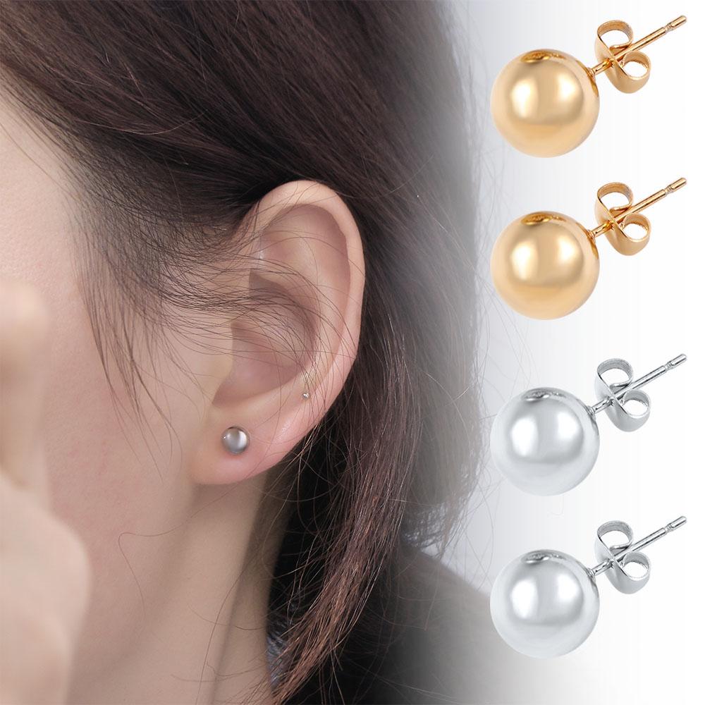 

Korean Style Silver Color Classic Women Stainless Steel Stud Earrings Small Ball Earrings Ear Stud
