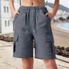 Women Cargo Shorts Drawstring Design High Waisted Loose Fit Hiking Shorts with Functional Deep Pockets Outdoor Activities Casual Shorts