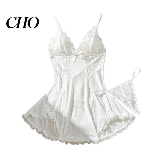 Accattivante Camicia da Notte Taglie Forti Sexy Babydoll per Donna, Scollo a V Pizzo Profondo Camicia da Notte Rete Trasparente Camicia da Notte, Spalline Sottili Chemise Slip Dress