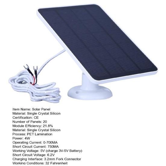 4W 5V Solar Panel Charger for Ring Camera Outdoor Waterproof