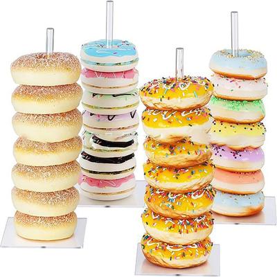 5 Adet Donut Teşhir Standı Şeffaf Stabil Taban Gıda Sınıfı Simit Tutucu Doğum Günü Düğün Bebek Partisi