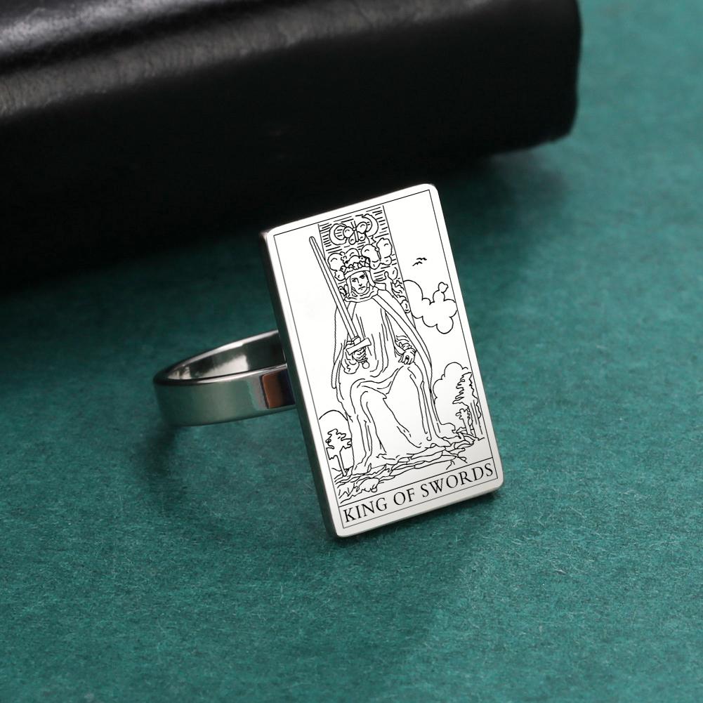 

LIKGREAT Tarot Cards Ring The Swords Series Stainless Steel Gold Color Rings for Women Men Good Luck Esotericism Amulet Jewelry 10