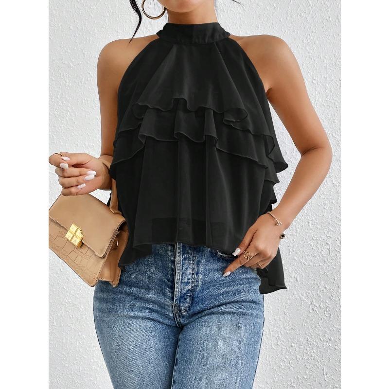 Women's Casual Summer/ Spring Printed Sleeveless Half-neck Blouse Shirt