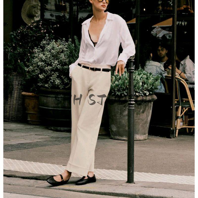 New Fall Women's Clothing Curling Trousers with Belt Work Clothing Fashion Straight-leg Ankle Casual Pants 1478234