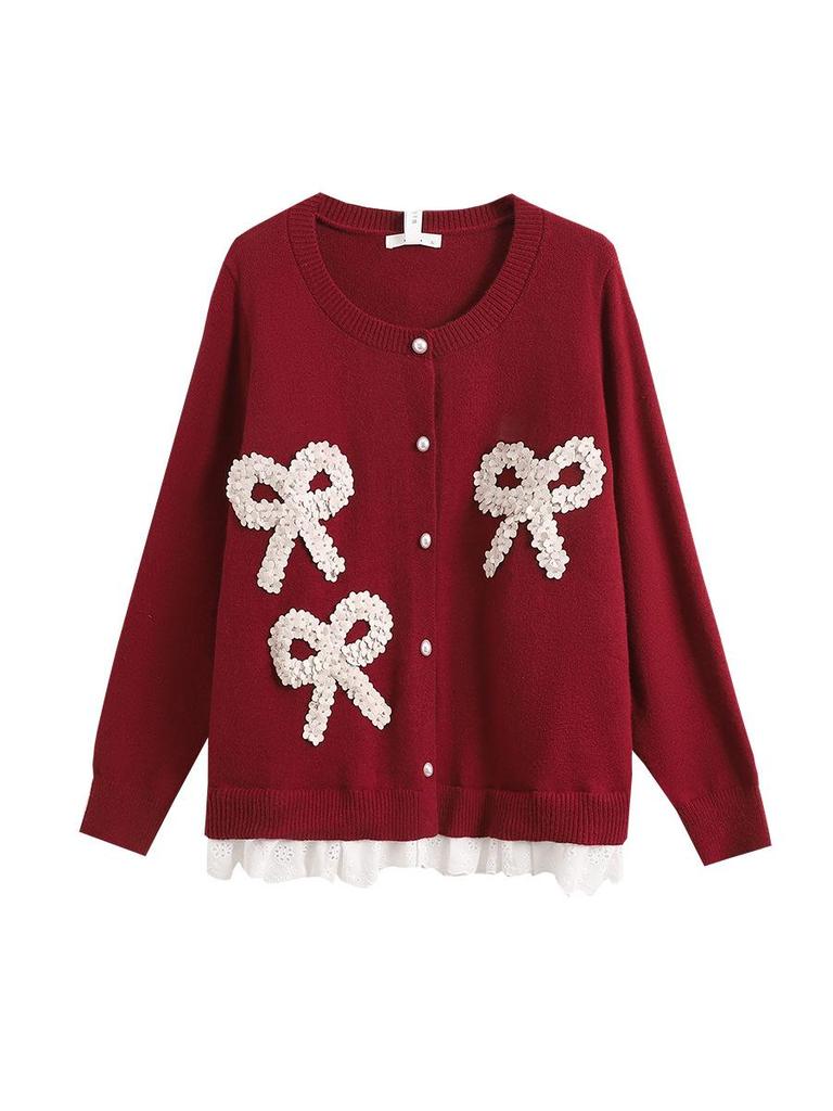 Plus Size Winter Knit Sweater for Women - Sweet Style with Butterfly Sequins, Loose Fit (130-350 jin)
