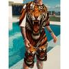 Men's 2-Piece Tiger Print Short Sleeve T-Shirt and Shorts Sports Set, Breathable Quick-Dry Casual Outdoor Wear