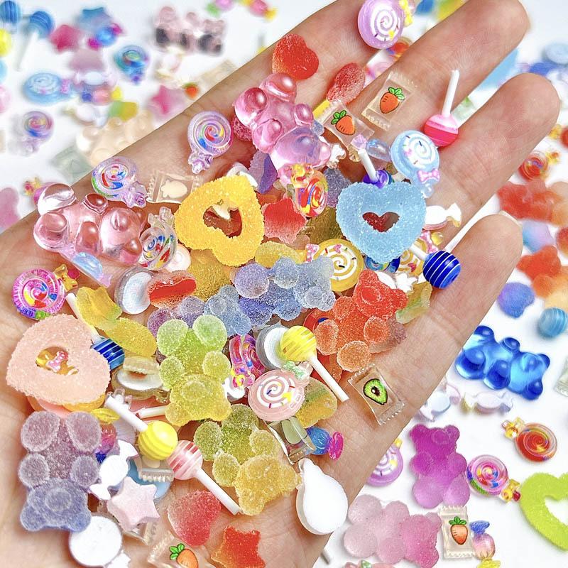 Colorful Candy Mixed Series Nail Art Charms Painted Lollipops Fudge Hearts Beas Nail Decorations Accessories for Manicure DIY