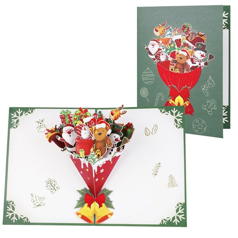 

3D Christmas Dolls Bouquet Popup Card with Envelope Handmade Festives Surprise Card Foldable Invitation Greeting Card 1
