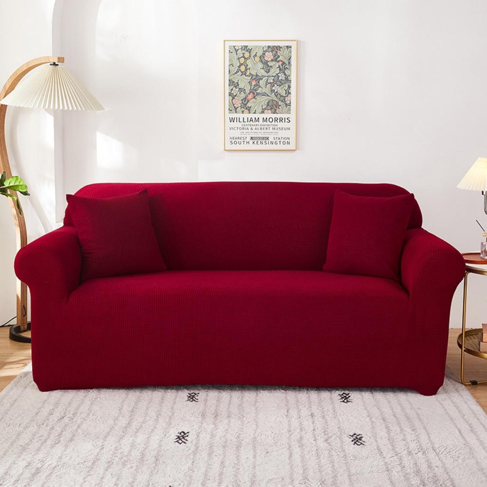 Soft Fleece Sofa Cover Full Elastic Knitted Corn Grain Pure Color Seat Cushion Cover