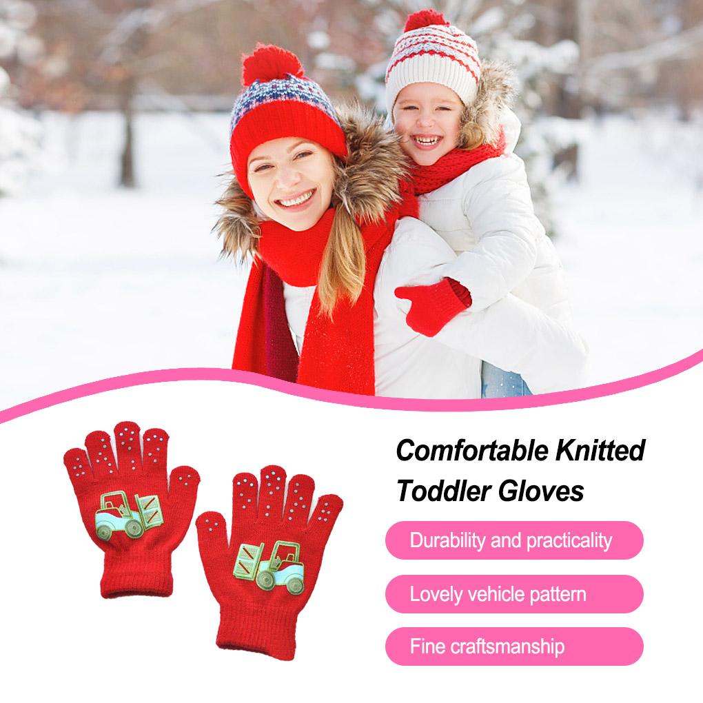 1 Pair Toddler Gloves Simple Clothes Accessory Finger Warmer Hand Warming Cover Car Pattern Knitted Kid Glove for Outdoor