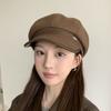 Vintage British Woolen Solid Color Hat Women's Wide Brim Fashionable Versatile Face Small Leather Brim Hemmed Beret Octagonal Hat