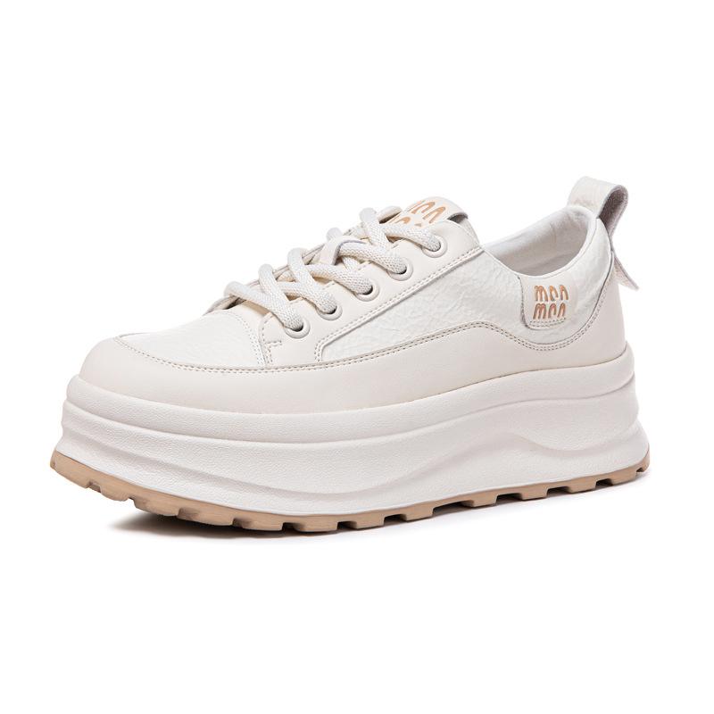Platform white shoes women's spring new leather versatile sports and leisure shoes comfortable soft sole lightweight board shoes