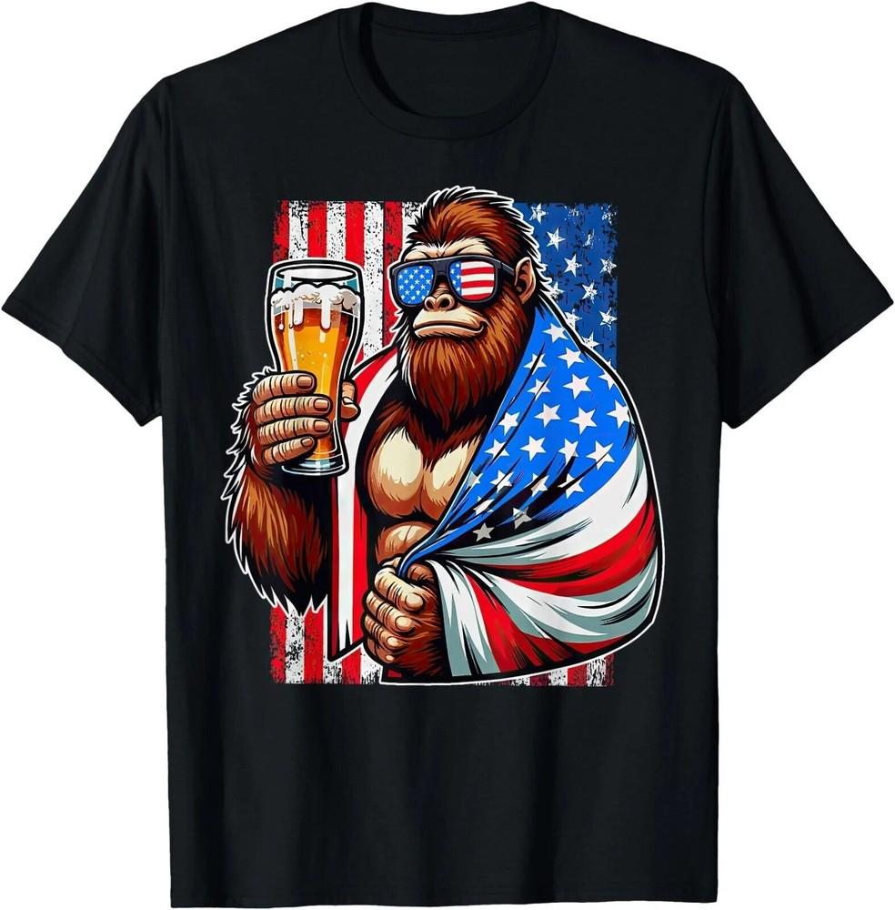 Bigfoot American Flag Drinking Beer 4th Of July Patriotic T-Shirt Unisex T-Shirt XXXL